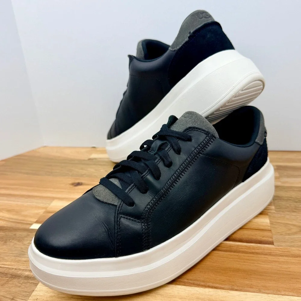 UGG Scape Lace Womens Black Leather Platform Sneakers Size 10